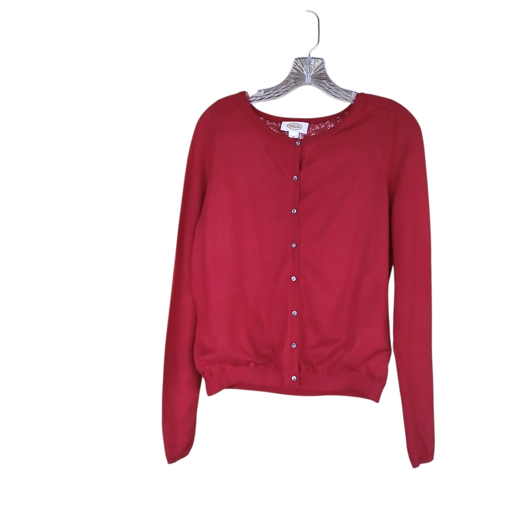 Talbots Red Crew Neck Silk Lined Rayon Nylon Cardigan Medium